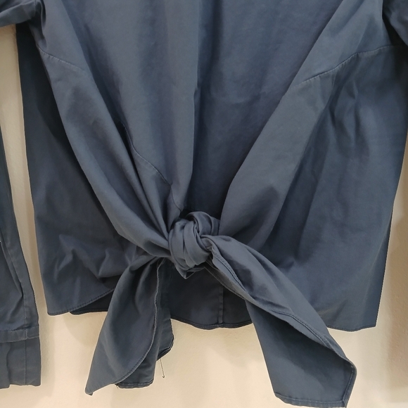 ZARA Blue Tie Front Blouse - Picture 2 of 4